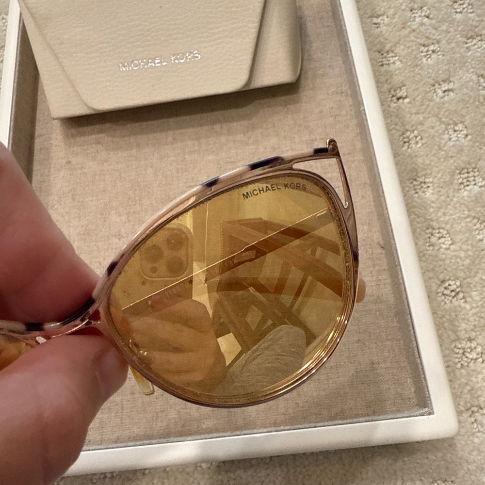 Michael Kors Gold Cat Eye Sunglasses with Yellow Lenses + Case - Picture 2 of 3